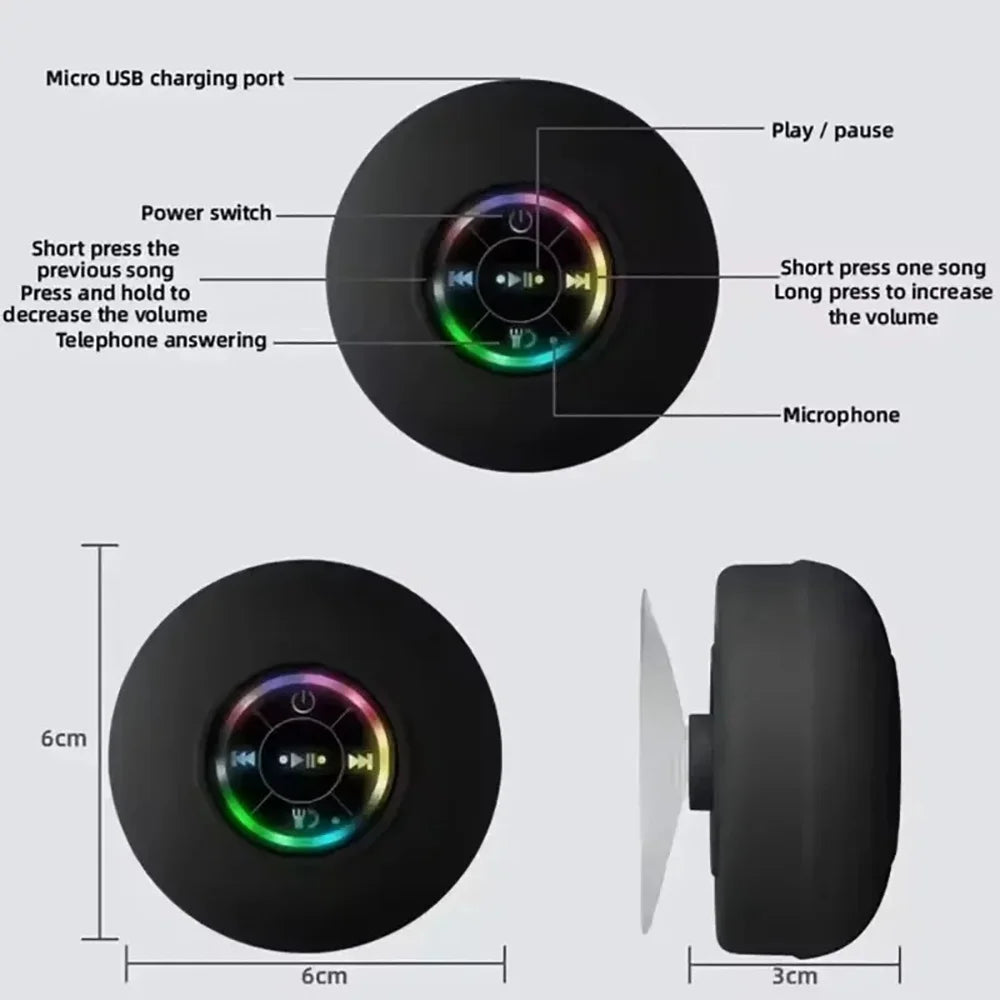 Bathroom Waterproof Speaker Wireless LED Bluetooth Speaker New Large Suction Cup Mini Portable Outdoor Sports Stereo Speaker